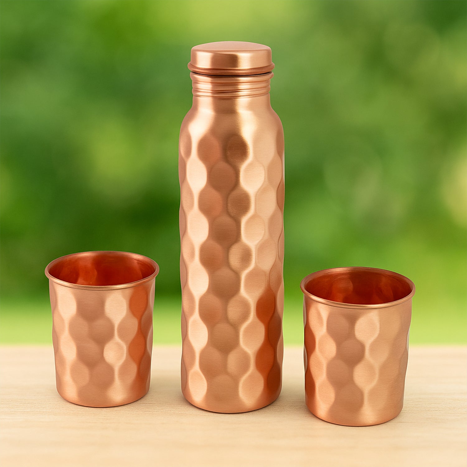 Diamond Cut Copper Water Bottle 2 Glasses With Gift Box (3 Pcs Set) Diamond Cut Copper Water Bottle 2 Glasses With Gift Box (3 Pcs Set)